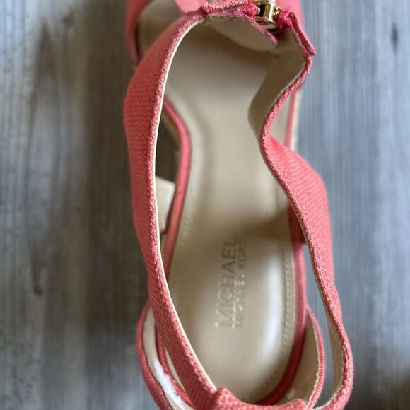 Michael Kors Janet Espadrille Wedge Canvas Orange Women 8.5 - Picture 6 of 8